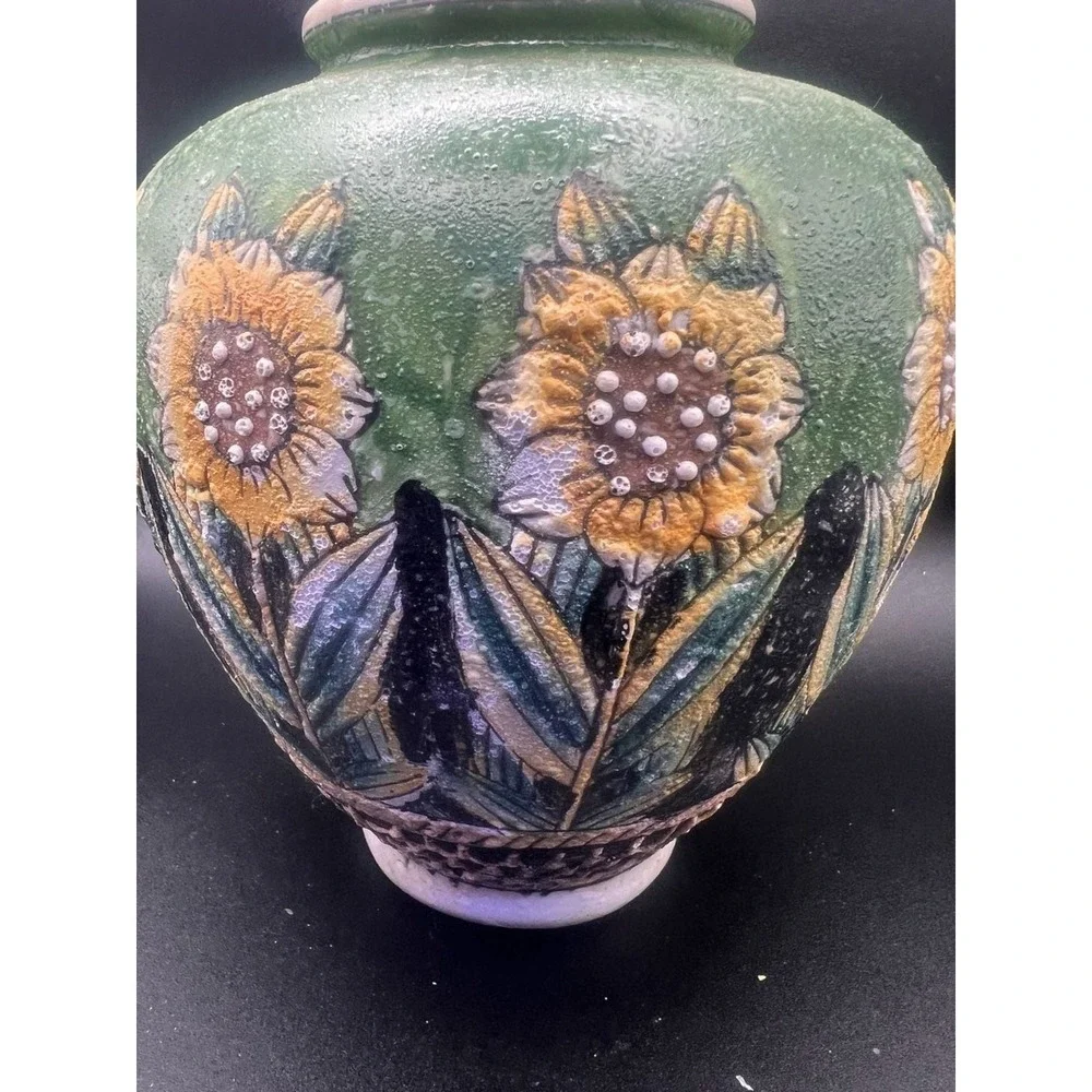 Vintage Chinese Ceramic Sunflower Vase with Textured Raised Design